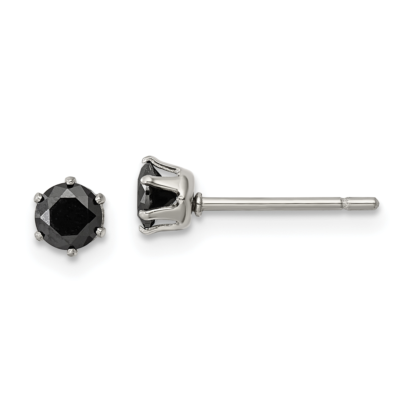 Chisel Stainless Steel Polished 4mm Black Round CZ Stud Post