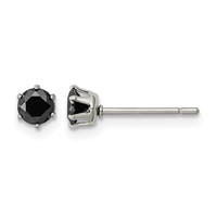 Chisel Stainless Steel Polished 4mm Black Round CZ Stud Post Earrings view 1