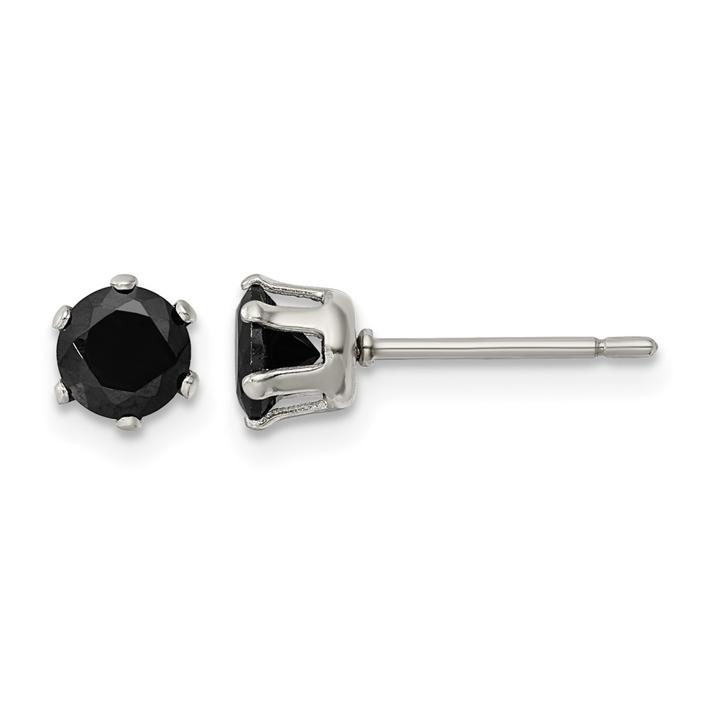 Chisel Stainless Steel Polished 5mm Black Round CZ Stud Post Earrings
