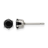 Chisel Stainless Steel Polished 5mm Black Round CZ Stud Post Earrings view 1