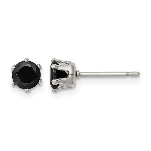 Chisel Stainless Steel Polished 5mm Black Round CZ Stud Post Earrings