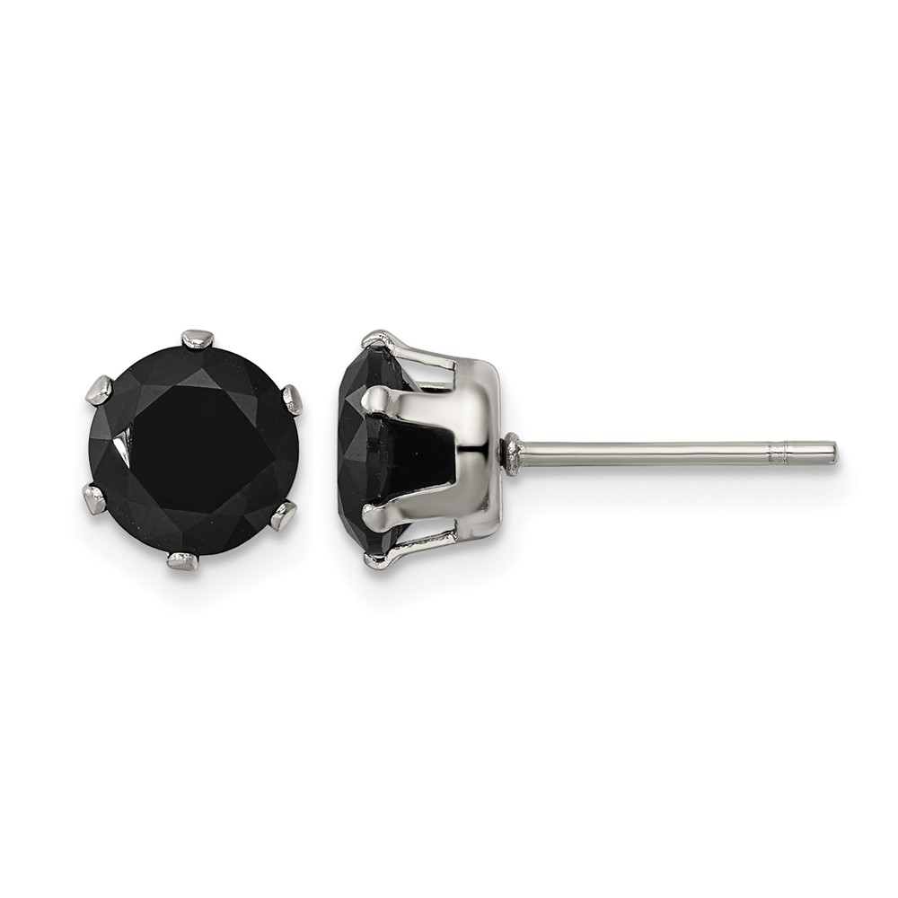 Chisel Stainless Steel Polished 7mm Black Round CZ Stud Post Earrings