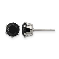 Chisel Stainless Steel Polished 7mm Black Round CZ Stud Post Earrings view 1