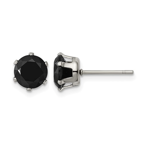 Chisel Stainless Steel Polished 7mm Black Round CZ Stud Post Earrings