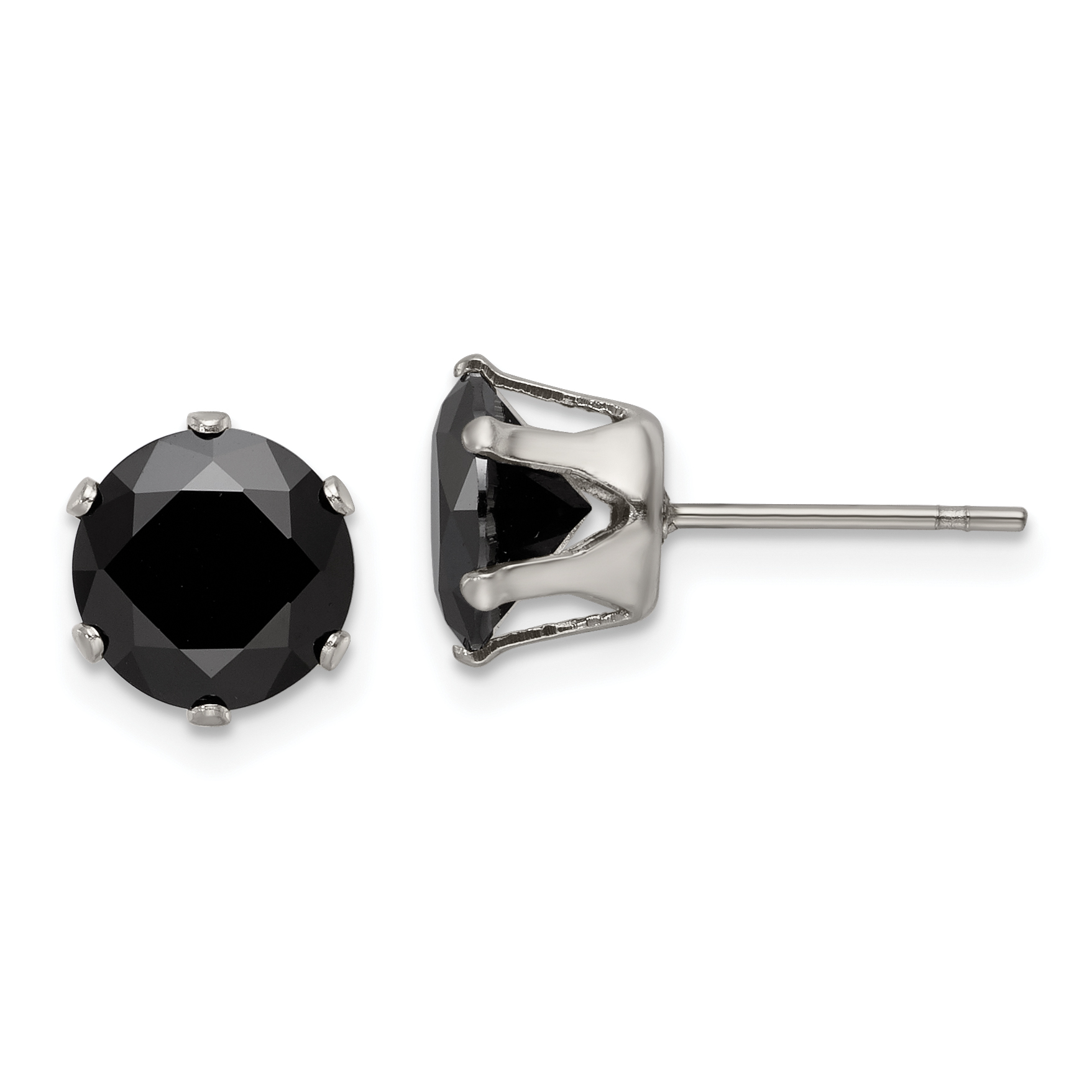 Chisel Stainless Steel Polished 8mm Black Round CZ Stud Post