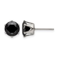Chisel Stainless Steel Polished 8mm Black Round CZ Stud Post Earrings view 1