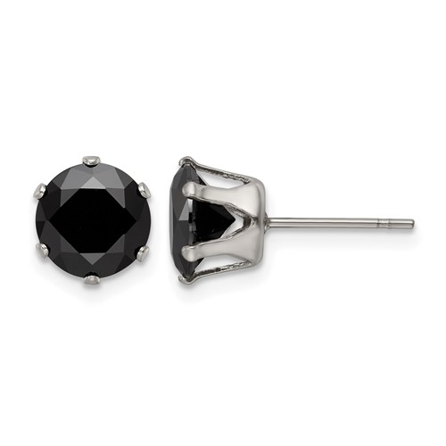 Chisel Stainless Steel Polished 8mm Black Round CZ Stud Post Earrings