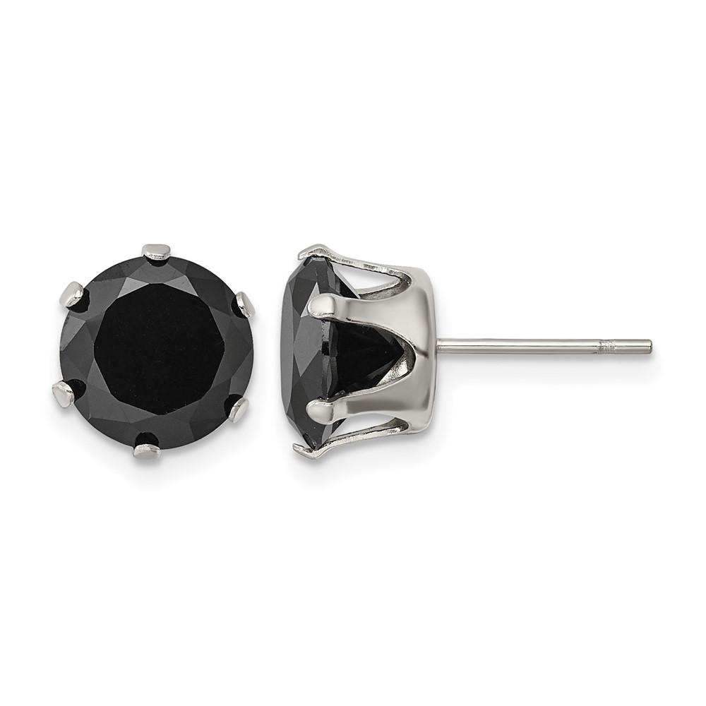 Chisel Stainless Steel Polished 9mm Black Round CZ Stud Post Earrings