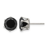 Chisel Stainless Steel Polished 9mm Black Round CZ Stud Post Earrings view 1