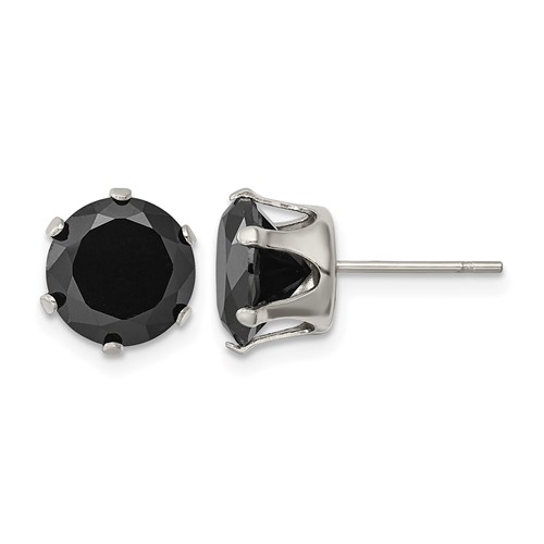 Chisel Stainless Steel Polished 9mm Black Round CZ Stud Post Earrings