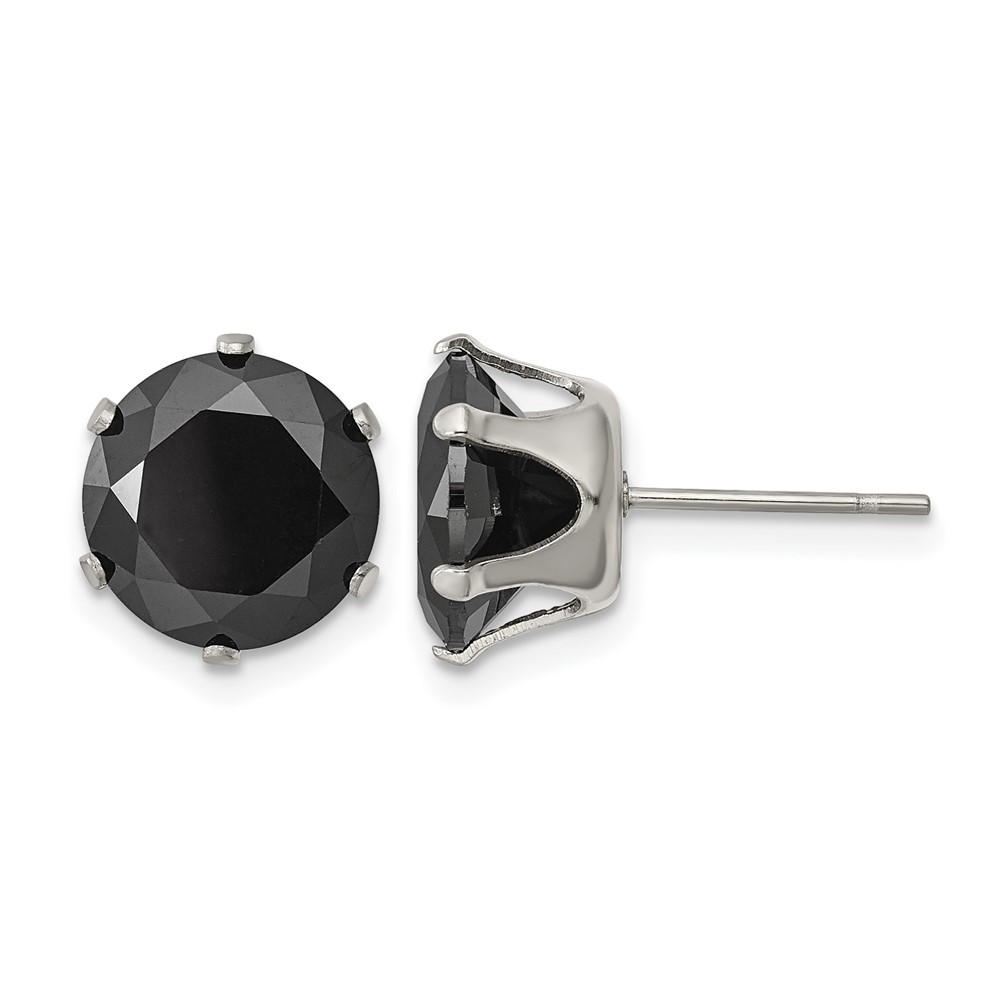 Chisel Stainless Steel Polished 10mm Black Round CZ Stud Post Earrings
