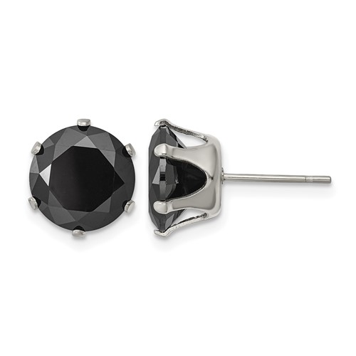 Chisel Stainless Steel Polished 10mm Black Round CZ Stud Post Earrings