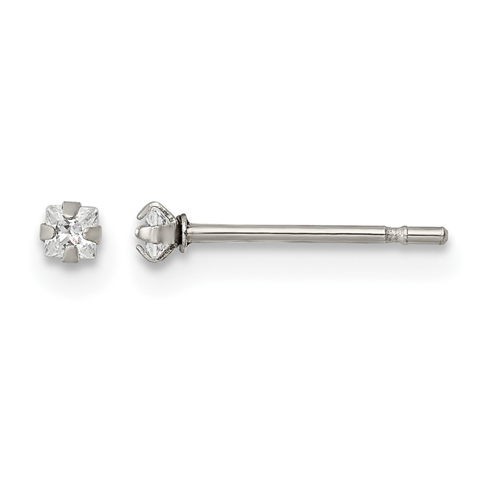 Chisel Stainless Steel Polished 2mm Square CZ Stud Post Earrings