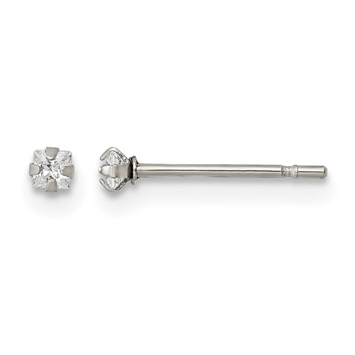 Chisel Stainless Steel Polished 2mm Square CZ Stud Post Earrings