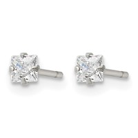 Chisel Stainless Steel Polished 3mm Square CZ Stud Post Earrings view 3
