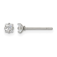 Chisel Stainless Steel Polished 3mm Square CZ Stud Post Earrings view 1