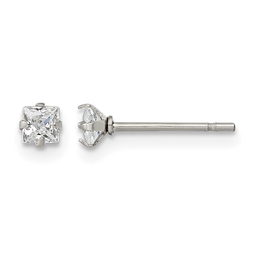 Chisel Stainless Steel Polished 3mm Square CZ Stud Post Earrings