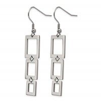 Chisel Stainless Steel Polished Squares Dangle Shepherd Hook Earrings view 3