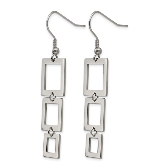 Chisel Stainless Steel Polished Squares Dangle Shepherd Hook Earrings