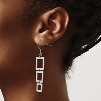 Chisel Stainless Steel Polished Squares Dangle Shepherd Hook Earrings view 4