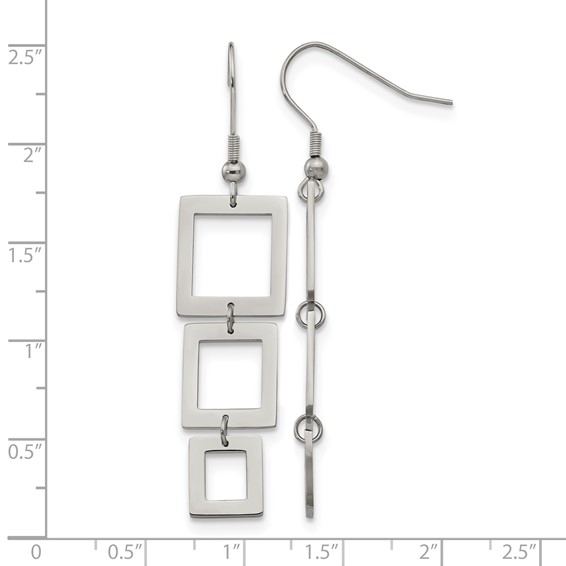 Chisel Stainless Steel Polished Squares Dangle Shepherd Hook Earrings
