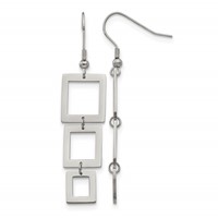 Chisel Stainless Steel Polished Squares Dangle Shepherd Hook Earrings view 1