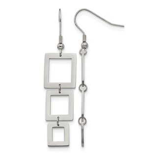 Chisel Stainless Steel Polished Squares Dangle Shepherd Hook Earrings