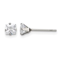 Chisel Stainless Steel Polished 4mm Square CZ Stud Post Earrings view 1