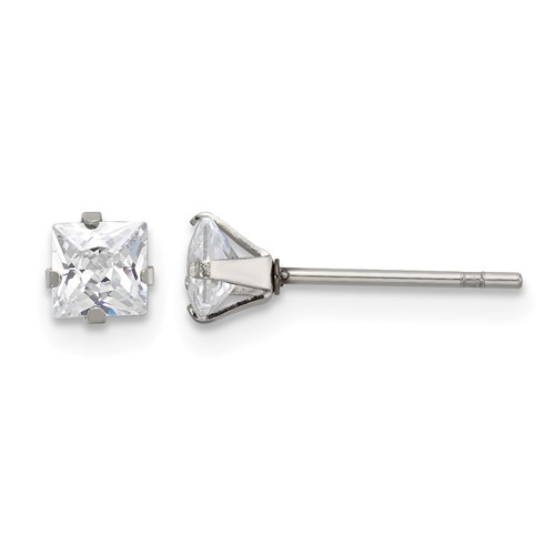 Chisel Stainless Steel Polished 4mm Square CZ Stud Post Earrings