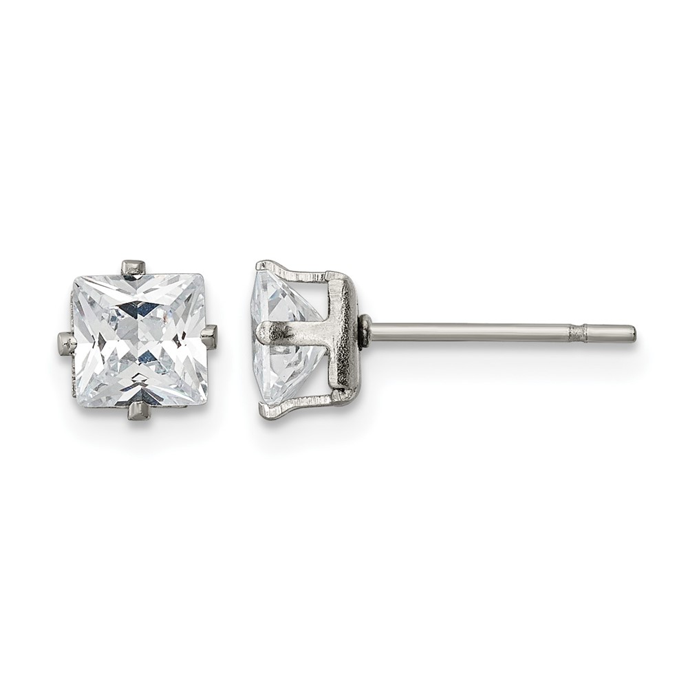 Chisel Stainless Steel Polished 5mm Square CZ Stud Post Earrings