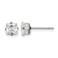 Chisel Stainless Steel Polished 5mm Square CZ Stud Post Earrings view 1