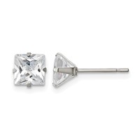 Chisel Stainless Steel Polished 6mm Square CZ Stud Post Earrings view 1
