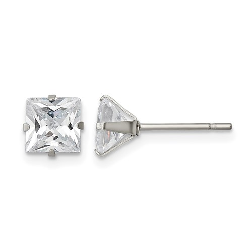 Chisel Stainless Steel Polished 6mm Square CZ Stud Post Earrings