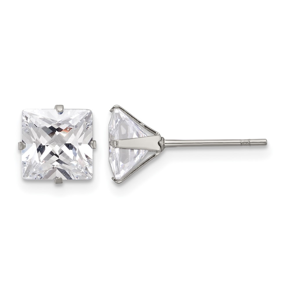 Chisel Stainless Steel Polished 7mm Square CZ Stud Post Earrings