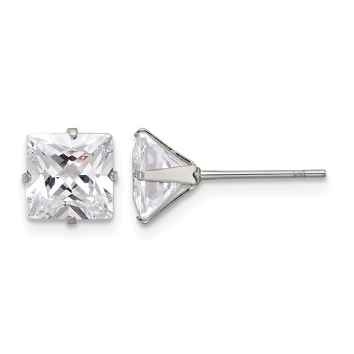 Chisel Stainless Steel Polished 7mm Square CZ Stud Post Earrings