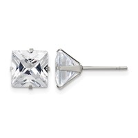 Chisel Stainless Steel Polished 8mm Square CZ Stud Post Earrings view 1