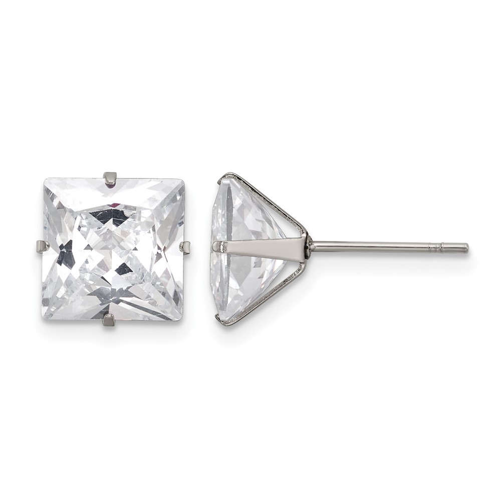 Chisel Stainless Steel Polished 9mm Square CZ Stud Post Earrings