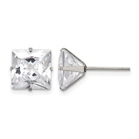 Chisel Stainless Steel Polished 9mm Square CZ Stud Post Earrings view 1