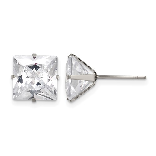 Chisel Stainless Steel Polished 9mm Square CZ Stud Post Earrings
