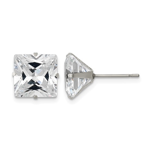 Chisel Stainless Steel Polished 10mm Square CZ Stud Post Earrings