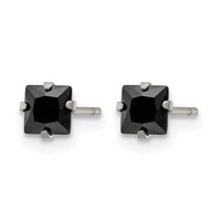 Chisel Stainless Steel Polished 4mm Black Square CZ Stud Post Earrings view 3