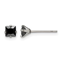 Chisel Stainless Steel Polished 4mm Black Square CZ Stud Post Earrings view 1