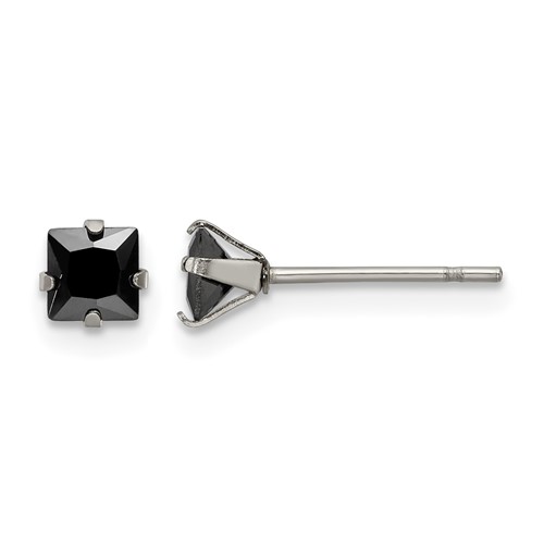 Chisel Stainless Steel Polished 4mm Black Square CZ Stud Post Earrings