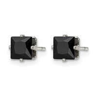Chisel Stainless Steel Polished 5mm Black Square CZ Stud Post Earrings view 3