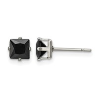 Chisel Stainless Steel Polished 5mm Black Square CZ Stud Post Earrings view 1