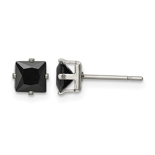 Chisel Stainless Steel Polished 5mm Black Square CZ Stud Post Earrings