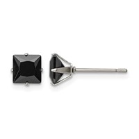 Chisel Stainless Steel Polished 6mm Black Square CZ Stud Post Earrings view 1