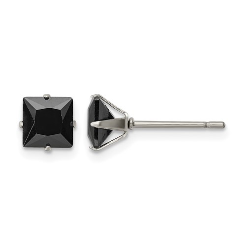 Chisel Stainless Steel Polished 6mm Black Square CZ Stud Post Earrings