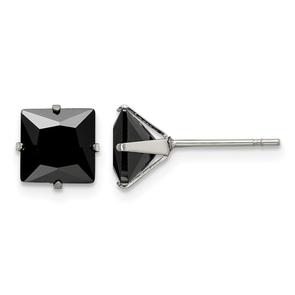 Chisel Stainless Steel Polished 7mm Black Square CZ Stud Post Earrings