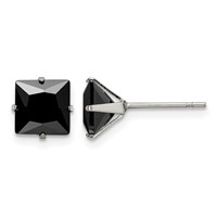Chisel Stainless Steel Polished 7mm Black Square CZ Stud Post Earrings view 1